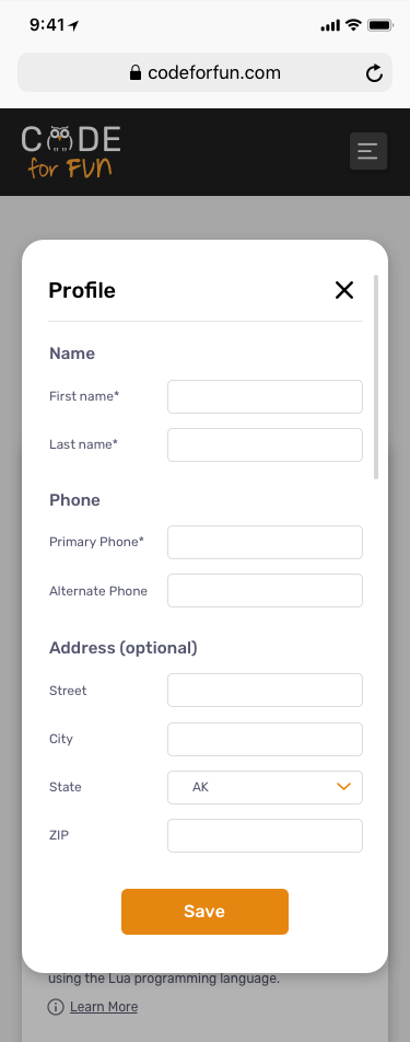Account – Form Modal Mobile