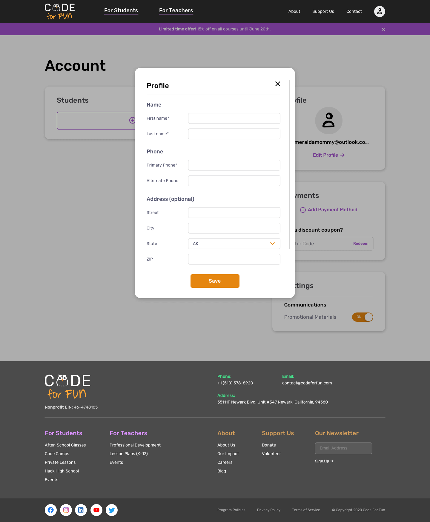 Account – Form Modal